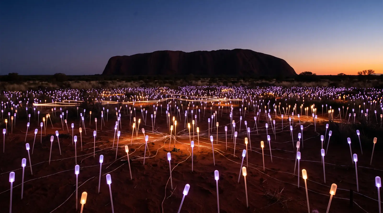 AI illustration: Uluru-Kata Tjuta, NT — Uluru: Sunrise and the Field of Light