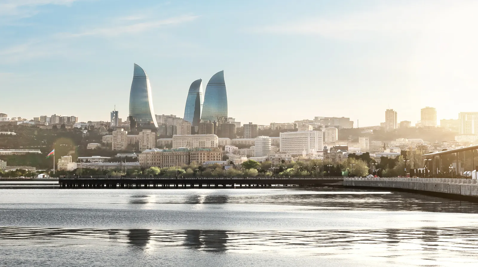 Baku Old City and Flame Towers, Baku, Azerbaijan