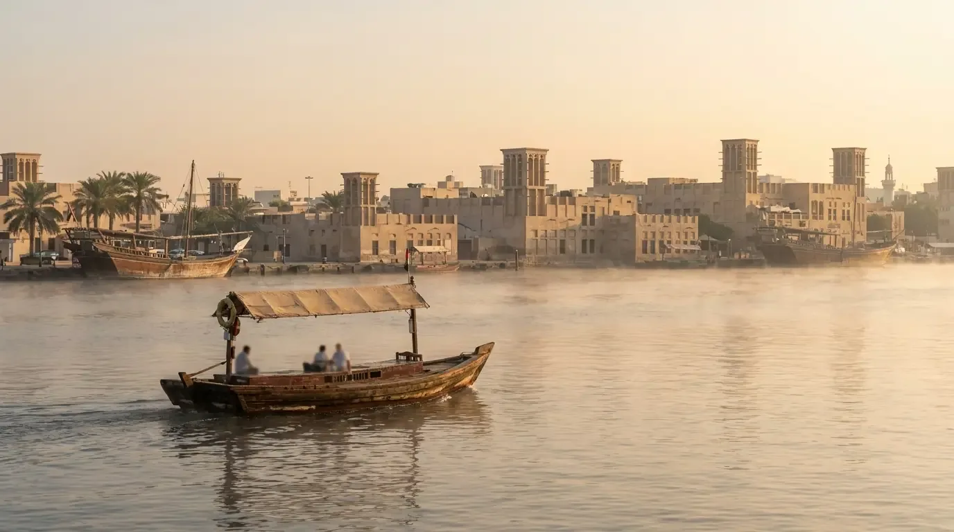 AI illustration: Old Dubai and the Creek, Dubai, UAE