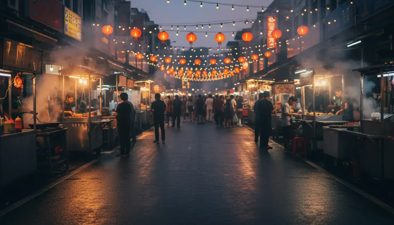 AI illustration: Jalan Alor and Petaling Street, Kuala Lumpur, Malaysia