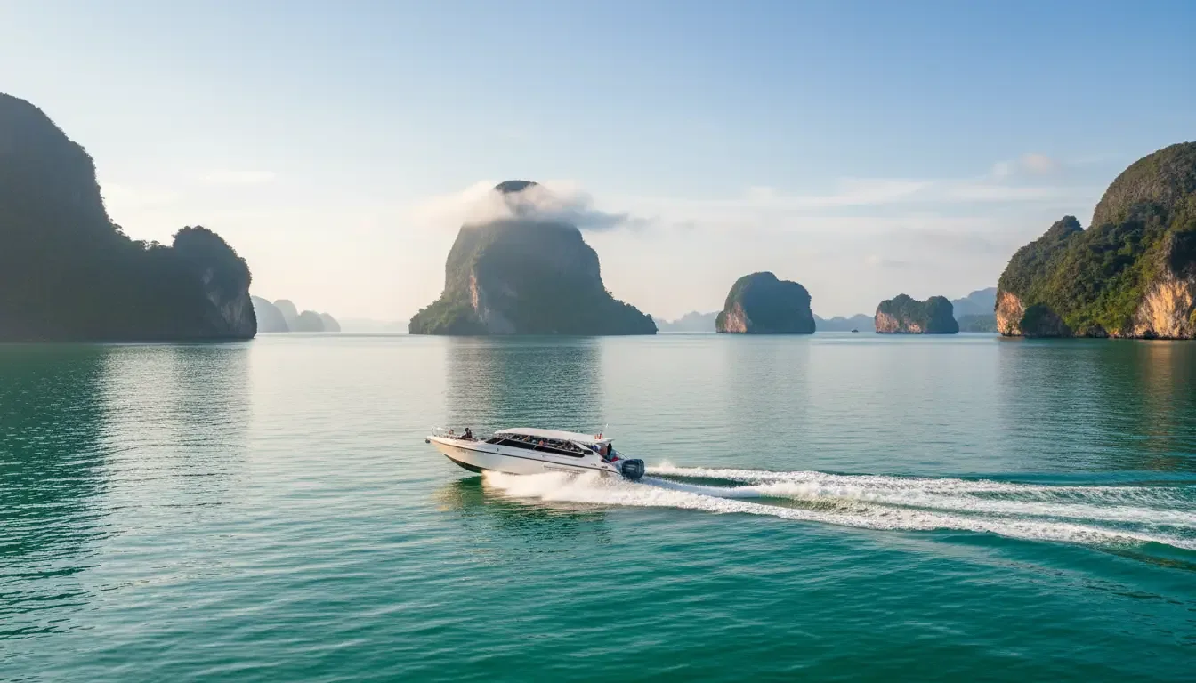AI illustration: Phang Nga Bay, from Phuket, Thailand